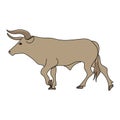 Big strong brown bull with horns, farm animal, cattle. Vector illustration with black outline