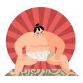 Big and strong wrestler doing sumo, preparing for fight in special gum