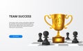 Big successful for team strategy business with big 3d realistic trophy with pawn chessboard