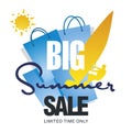 Big summer sale bag windsurf board sun card blue background vector Royalty Free Stock Photo