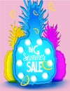 Big summer sale banner with colorful pineapples. Royalty Free Stock Photo