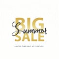 Big Summer Sale gold sign in white golden glitter background. Vector web banner template illustration Royalty Free Stock Photo