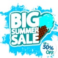 Big Summer Sale, up to 50% off, discount poster design template, store offer banner. Season shopping, promotion banner. Royalty Free Stock Photo