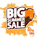 Big Summer Sale, up to 50% off, discount poster design template, store offer banner. Season shopping, promotion banner. Royalty Free Stock Photo