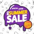 Big Summer Sale, up to 50% off, discount poster design template, store offer banner. Season shopping, promotion banner. Royalty Free Stock Photo