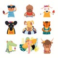 Big summer set with cute animals Royalty Free Stock Photo