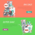 Big Super Sale Banners Set. Household Appliances Royalty Free Stock Photo