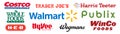 Big supermarkets: Walmart, Costco, Publix, Whole Foods Market, Harris Teeter, Wegmans Food Market, Hy-Vee, Trader JoeÃ¢â¬â¢s, H-E-B, Royalty Free Stock Photo