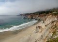Big Sur California coast, bridge, beach, rocks, clouds, and surfing waves Royalty Free Stock Photo