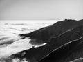 Big Sur California coast, bridge, beach, rocks, clouds, and surfing waves, black and white art photography Royalty Free Stock Photo