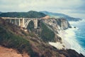 Big Sur, California. Historic Bixby Bridge, rocky coastline, ocean view, and cloudy sky Royalty Free Stock Photo