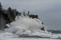 Big Surf And Lighthouse Cape Disappointment Royalty Free Stock Photo