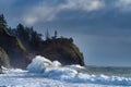 Big Surf And Lighthouse Cape Disappointment Royalty Free Stock Photo