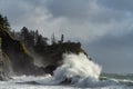 Big Surf And Lighthouse Cape Disappointment Royalty Free Stock Photo