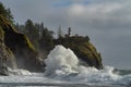 Big Surf And Lighthouse Cape Disappointment Royalty Free Stock Photo