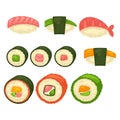 Big sushi and maci rolls isolated illustrations set