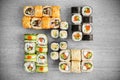 Big sushi set of different rolls. Photo of food on a white background. Royalty Free Stock Photo