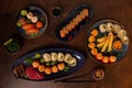 Big Sushi Set, Sashimi, Rolls Set on Table. Asian Cuisine. Healthy Food. Royalty Free Stock Photo