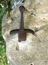 sword in the stone symbol of the famous legend of King Arthur th Royalty Free Stock Photo