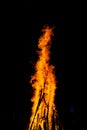 The big tall fire that burns at night On a black background Royalty Free Stock Photo
