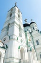 Big tall white orthodox temple with cross on top