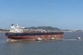 Big tanker ship sailing near the Chinese coast. Royalty Free Stock Photo