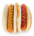 Big tasty appetizing Hot dogs close-up on a white background. Fastfood