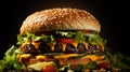 Big tasty cheeseburger on dark background. Close-up.