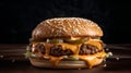 Big tasty cheeseburger on a dark background. Toned.