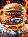 Big tasty cheeseburger with meat and vegetables