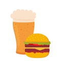 Big tasty hamburger with beer glass. Vector illustration Royalty Free Stock Photo