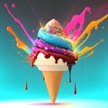 Big tasty juicy colored melted in hot tropical summer sunny day ice cream on bright background Royalty Free Stock Photo