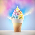 Big tasty juicy colored melted in hot tropical summer sunny day ice cream on bright background Royalty Free Stock Photo