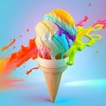 Big tasty juicy colored melted in hot tropical summer sunny day ice cream on bright background Royalty Free Stock Photo