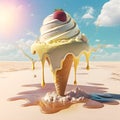 Big tasty juicy colored melted in hot tropical summer sunny day ice cream on bright background Royalty Free Stock Photo