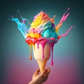 Big tasty juicy colored melted ice cream on bright background Royalty Free Stock Photo