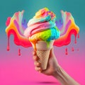 Big tasty juicy colored melted ice cream on bright background Royalty Free Stock Photo