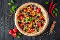 Big and tasty pizza with different types of meat Royalty Free Stock Photo