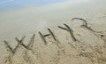 big text WHY and question mark on the beach by the sea Royalty Free Stock Photo
