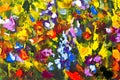 Big texture flowers. Close up fragment of oil painting artistic flowers image. Palette knife flowers macro. Macro artist`s impasto Royalty Free Stock Photo