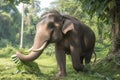 Big Thai elephant amidst verdant foliage, showcasing wildlife magnificence Royalty Free Stock Photo