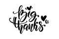 Big thanks words. Hand drawn creative calligraphy and brush pen lettering, design for holiday greeting cards and