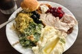 Big Thanksgiving home cooked dinner on white plate