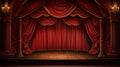 Big theatre background with curtains created with Generative AI. Open stage. Royalty Free Stock Photo