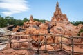 Old western train travels the big thunder mountain railroad roller coaster at magic kingdom in Orlando Florida Royalty Free Stock Photo