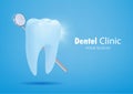 Big tooth and dentist mirror on blue background . Vector illustration Royalty Free Stock Photo