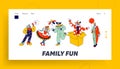 Big Top Circus Clowns Landing Page Template. Funny Carnival Funsters Characters, Jesters in Bright Costumes