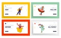 Big Top Circus Clowns Landing Page Template Set. Funny Carnival Funsters Characters, Jesters in Bright Costumes