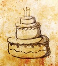 Big torte on paper background and color effect. hand drawn picture sketch. Royalty Free Stock Photo