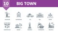 Big Town set icon. Editable icons big town theme such as skyscraper, taxi, square and more. Royalty Free Stock Photo